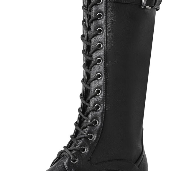 Women's Pu Knee High Riding Combat Boots - Georgia-black, Size 5 - Picture 1 of 9